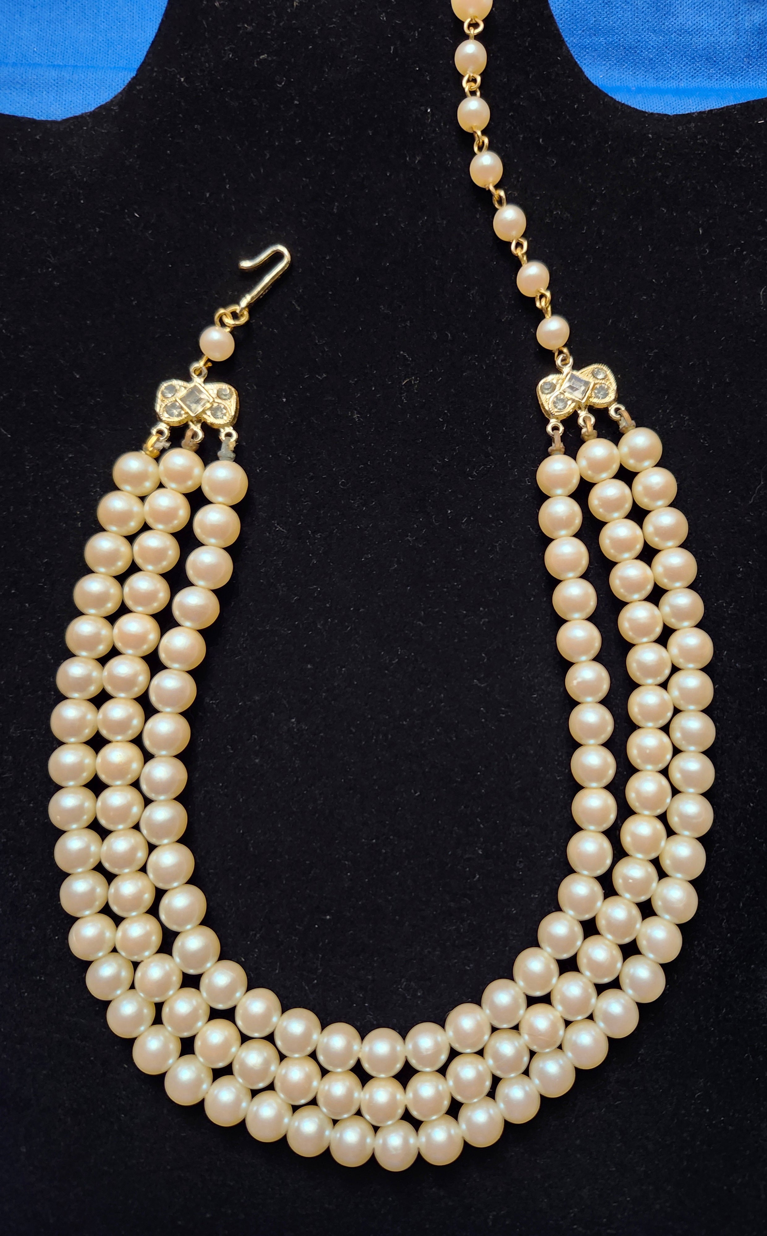 Vintage Japan marked Triple strand faux pearl necklace