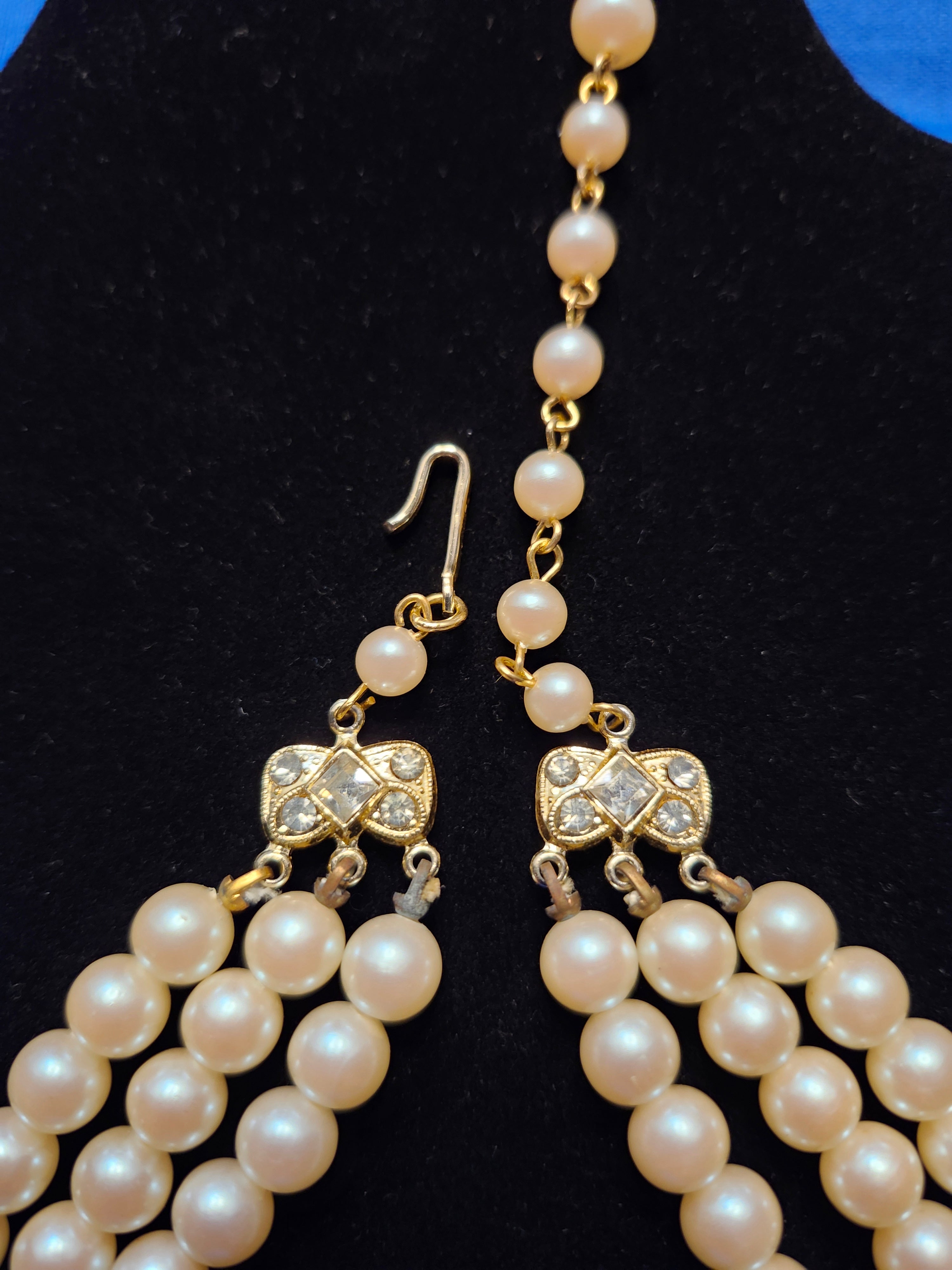 Vintage Japan marked Triple strand faux pearl necklace