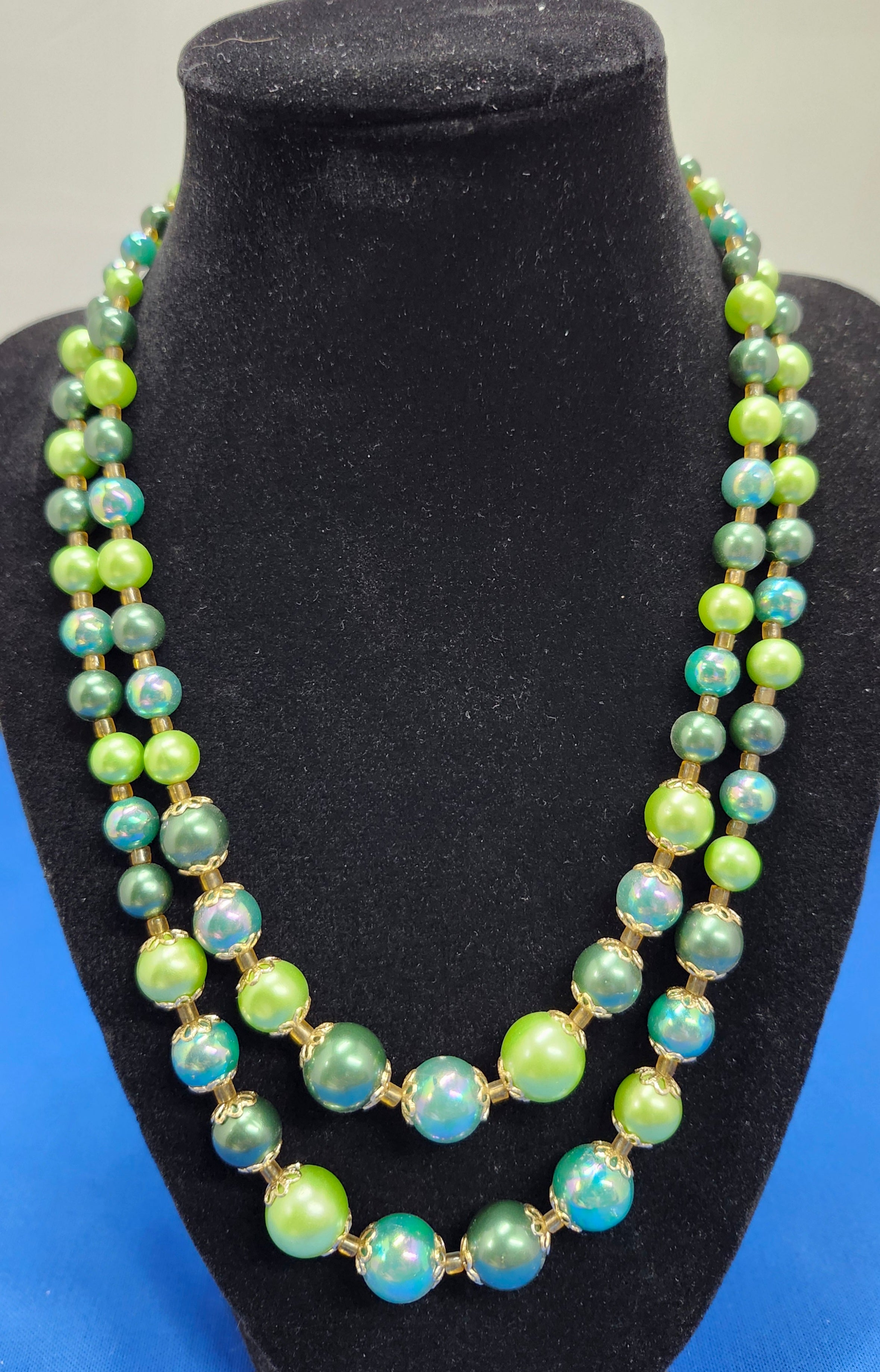 Vintage Double strand mixed green necklace