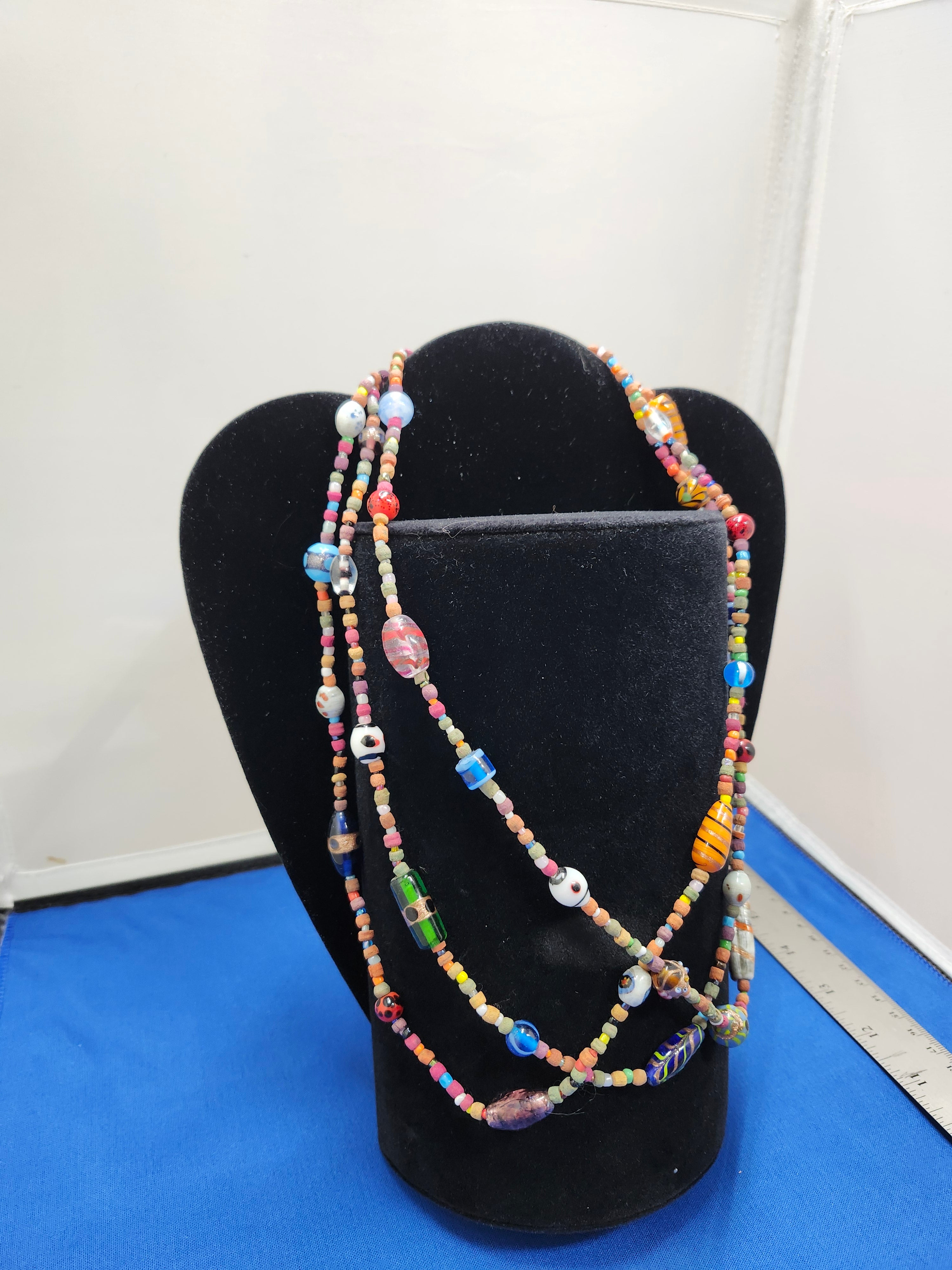 Triple strand handmade bead necklace