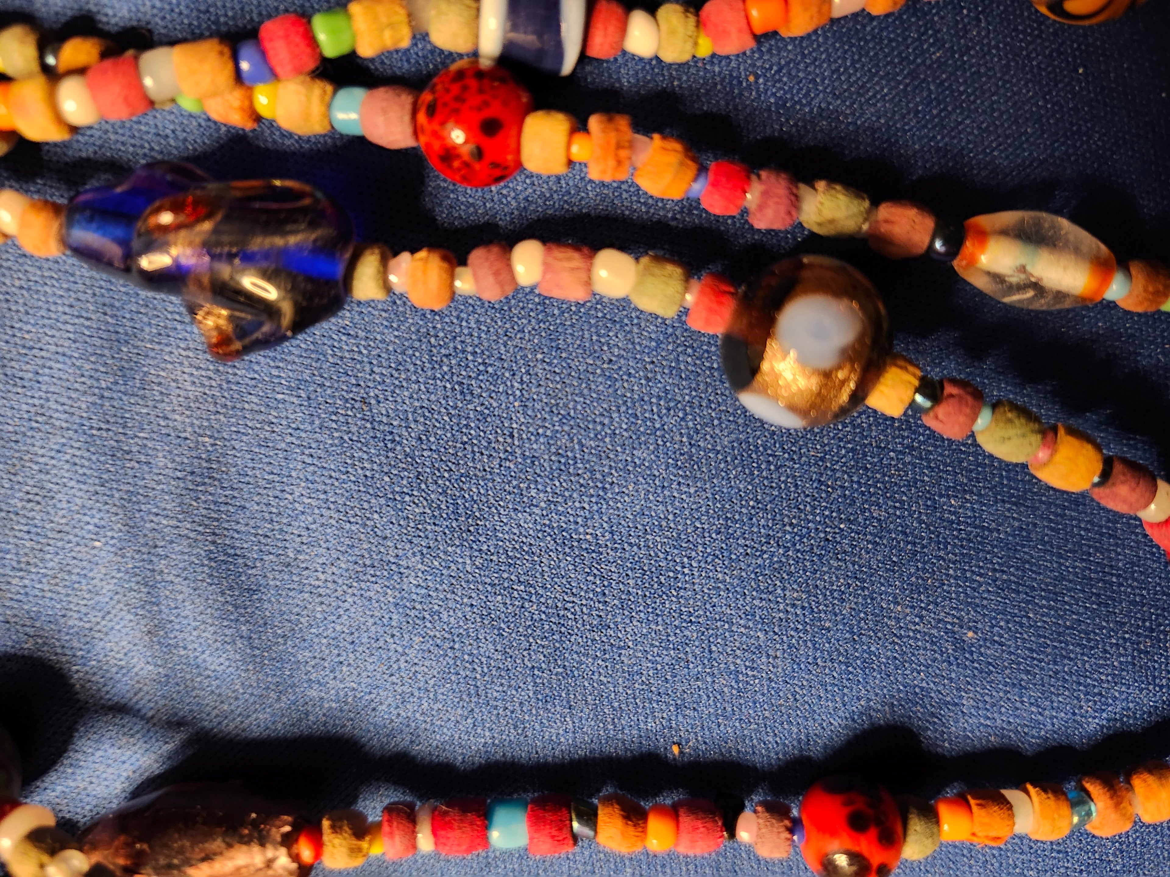 Triple strand handmade bead necklace