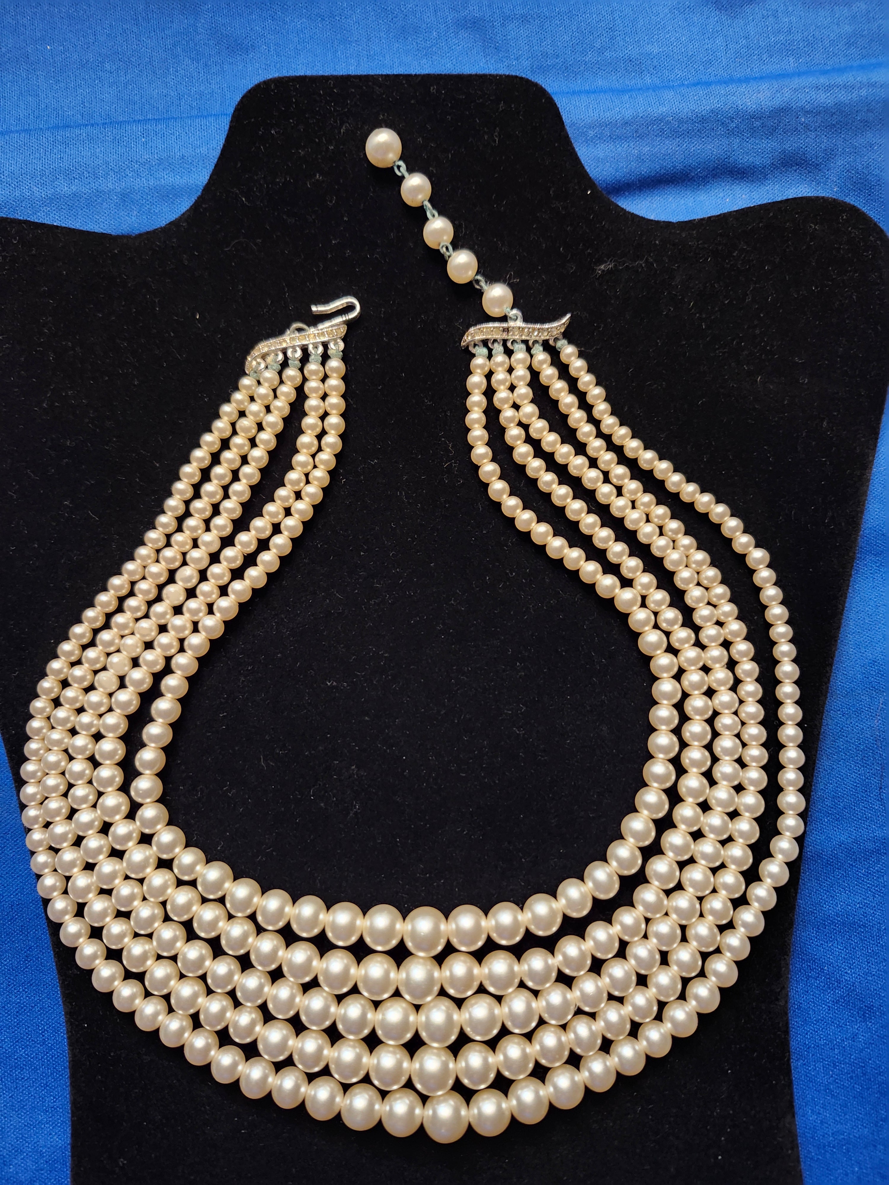 Vintage Multi strand Faux Iridescent Pearl necklace