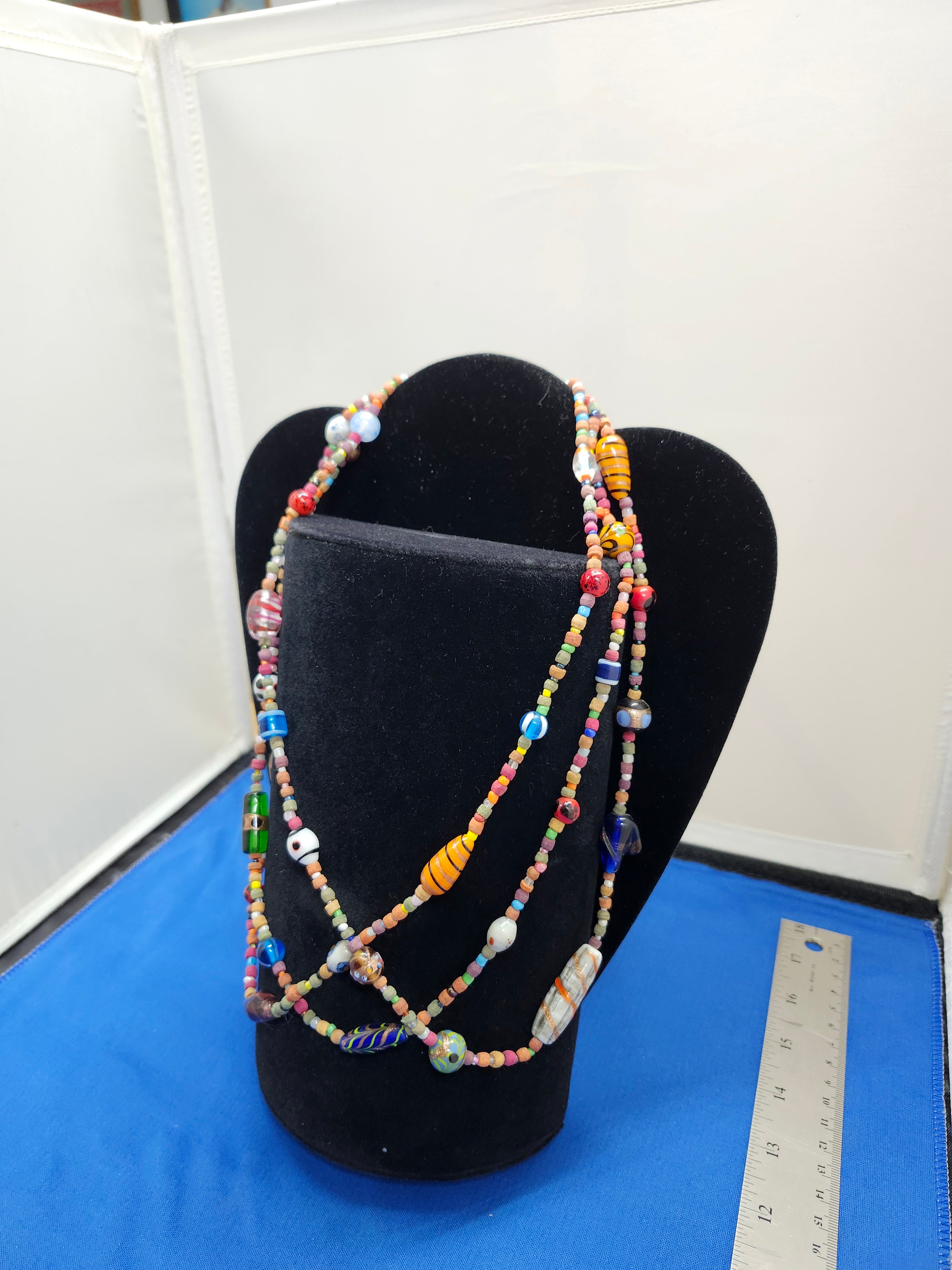 Triple strand handmade bead necklace